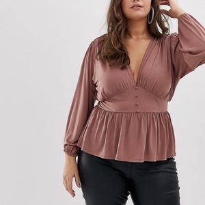 ASOS Curve Balloon Long Sleeve Top & Corset Waist